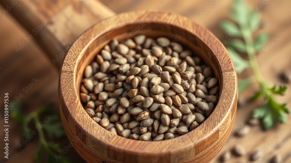 Coriander Seeds in Wooden Cup - High-Quality AI Photo Coriander Seeds in Wooden Cup - High-Quality AI Photo