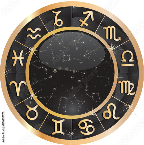 Golden retro style zodiac sign constellation poster
