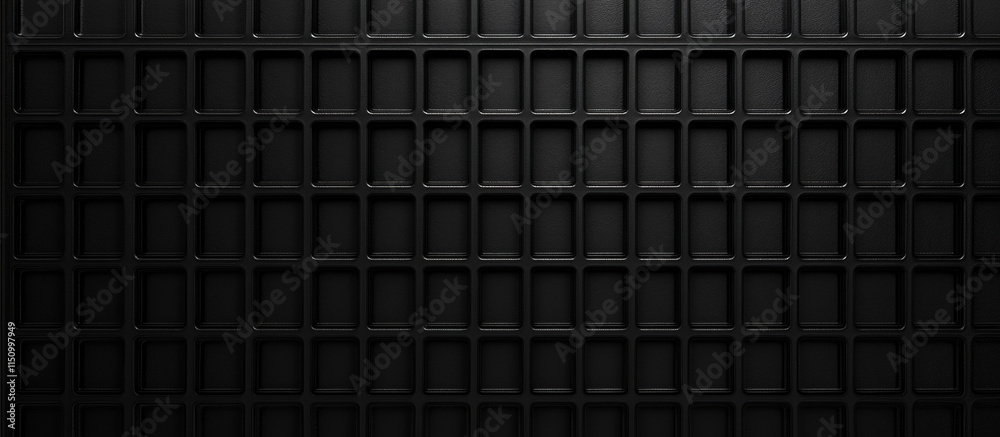 Black textured background with grid of squares, creating modern look Black textured background with grid of squares, creating modern look