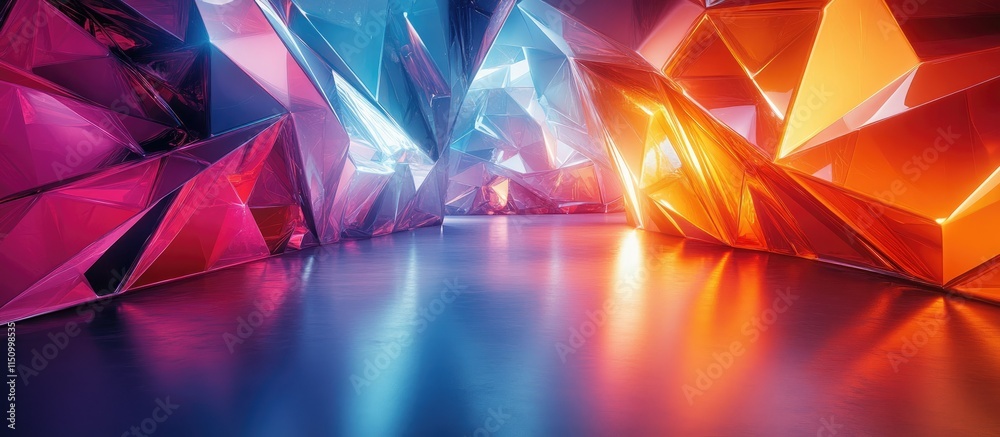 Abstract Crystal Cave: Neon Reflections in a Futuristic Digital Landscape Abstract Crystal Cave: Neon Reflections in a Futuristic Digital Landscape