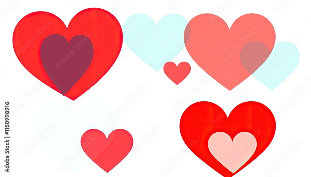 Abstract Valentine icon set with overlapping heart shapes and vibrant colors. Abstract Valentine icon set with overlapping heart shapes and vibrant colors.