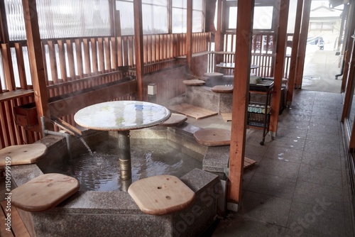 Bild auf Leinwand Foot Hot Spring in Takayama Village Nagano Japan at Winter Time
