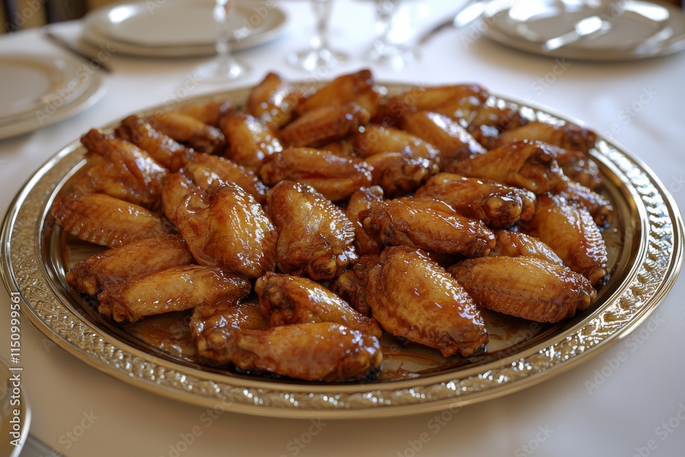 Honey BBQ Glazed Chicken Wings Platter Gourmet Food Party Appetizer Honey BBQ Glazed Chicken Wings Platter Gourmet Food Party Appetizer