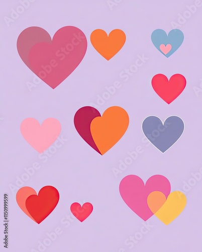 Abstract Valentine icon set with overlapping heart shapes and vibrant colors.