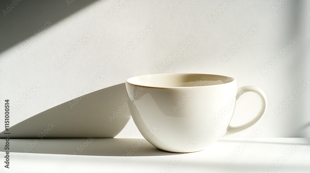 White cup in sunlight, minimalist. White cup in sunlight, minimalist.