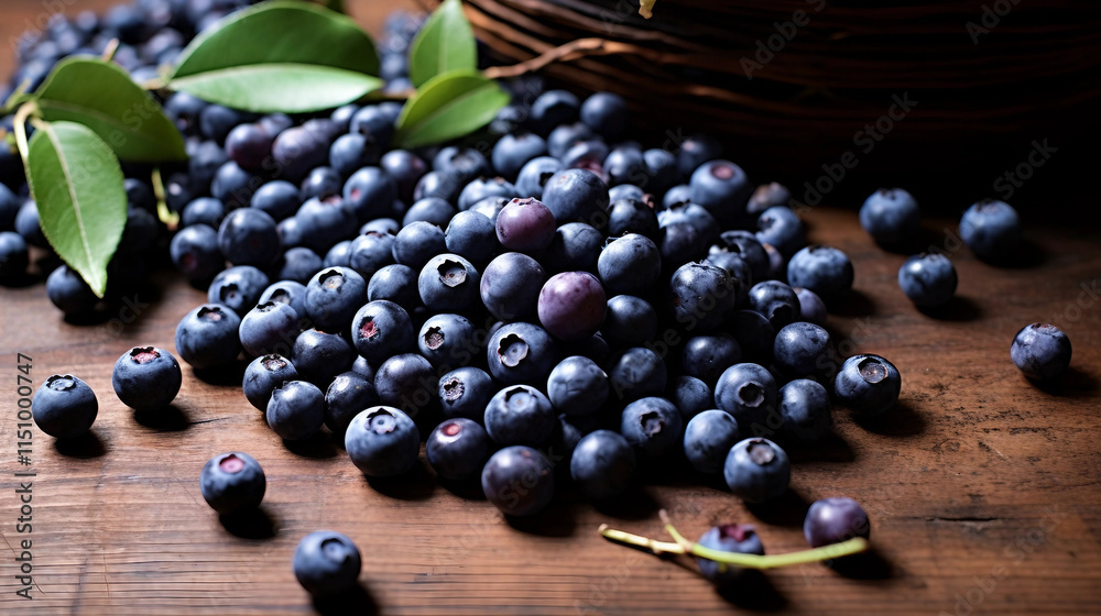 Scattered Blueberries on Tabletop Scattered Blueberries on Tabletop