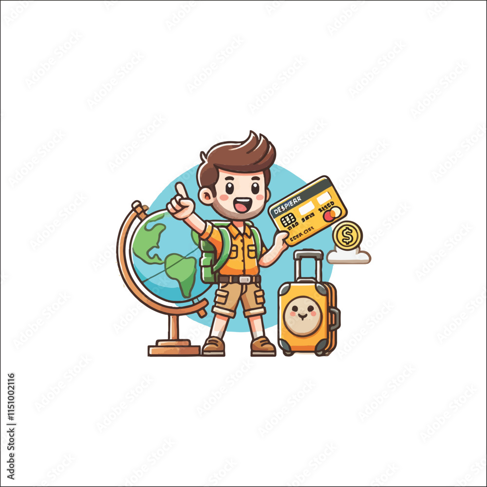vector child traveler carrying suitcase and passport in hand with happy excoriation vector child traveler carrying suitcase and passport in hand with happy excoriation