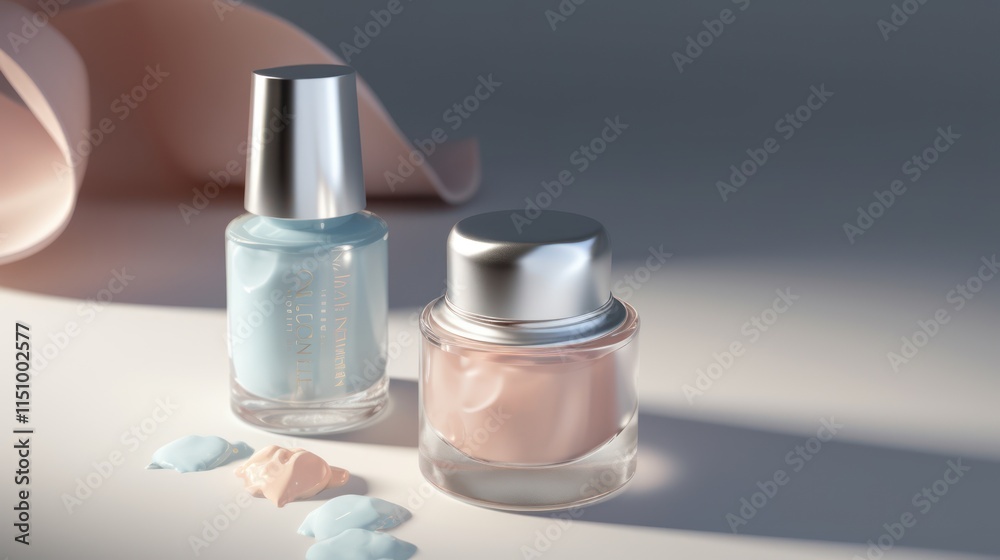 Elegant Nail Polish and Cream Bottles Displayed