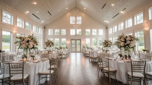 Elegant Wedding Reception Venue: A Luxurious White Barn Setting photo