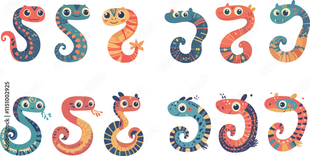 Obraz premium Colorful Cartoon Snakes
