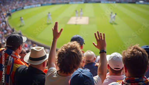 Excited Cricket Fans Reacting in Stands During Critical Game Moment