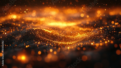 A blurry image of gold sparkles on a dark background