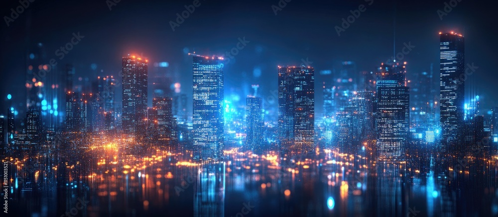 Fototapeta premium Futuristic Cityscape at Night: A Digital Metropolis