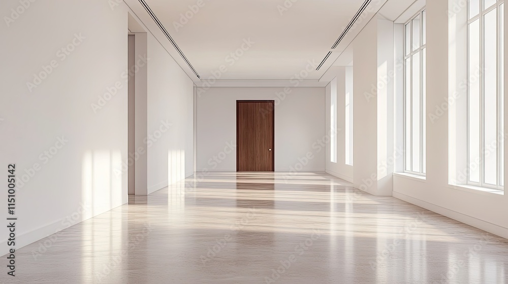 Sunlit Empty Corridor: Modern Architecture Interior Design