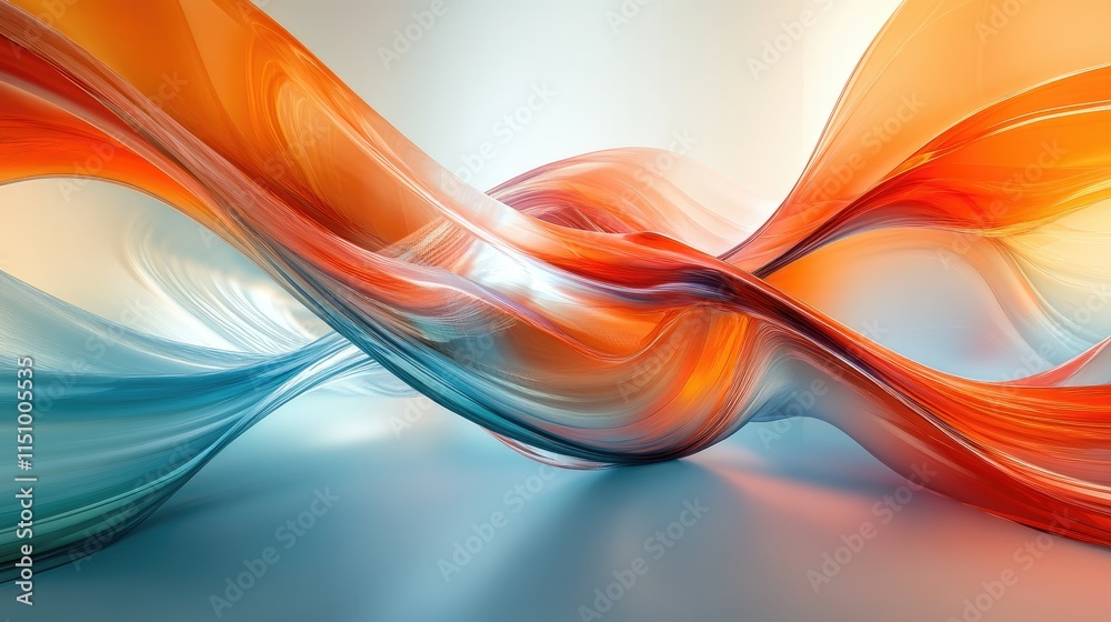 Naklejka premium Abstract Orange and Blue Swirling Waves: A Digital Art Masterpiece