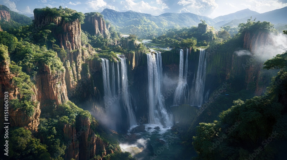 Fototapeta premium Majestic Waterfall in Lush Tropical Paradise