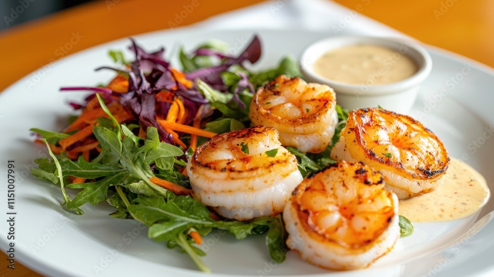 Grilled Shrimp Salad with Fresh Vegetables and Sauce Grilled Shrimp Salad with Fresh Vegetables and Sauce