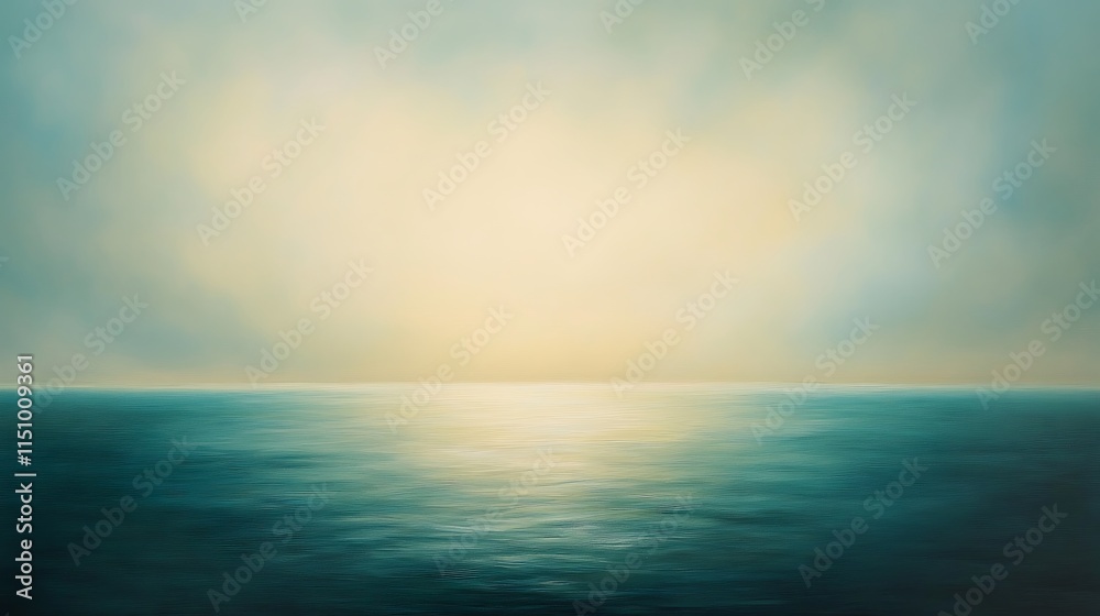 Serene seascape painting, teal ocean, soft light. Serene seascape painting, teal ocean, soft light.