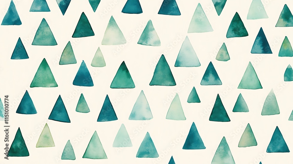 Watercolor teal triangle pattern background.