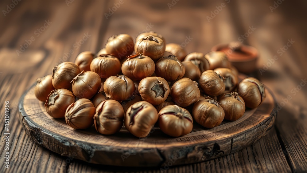 Hazelnuts on Wooden Board - Vibrant Autumnal Still Life Hazelnuts on Wooden Board - Vibrant Autumnal Still Life