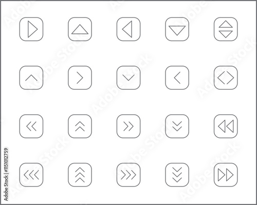 Simple Set of arrows Related Vector Line Icons. Vector collection of basic, infographic, navigation, direction, chevron, cursors, selection and design elements symbols or logo element.