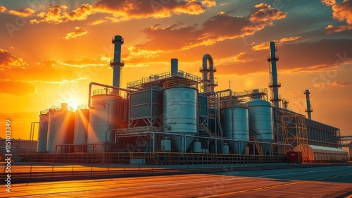 Industrial Ethanol Plant Sunset - Modern Facility, High-Quality AI Photo