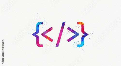 Colorful Watercolor Coding Brackets Tags Web Design Programming