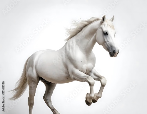 Majestic White Horse in Mid-Air Leap Against a Light Background