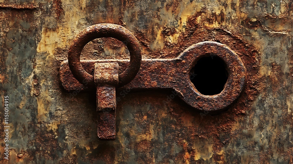 Rusty metal ring and keyhole on weathered surface. Rusty metal ring and keyhole on weathered surface.