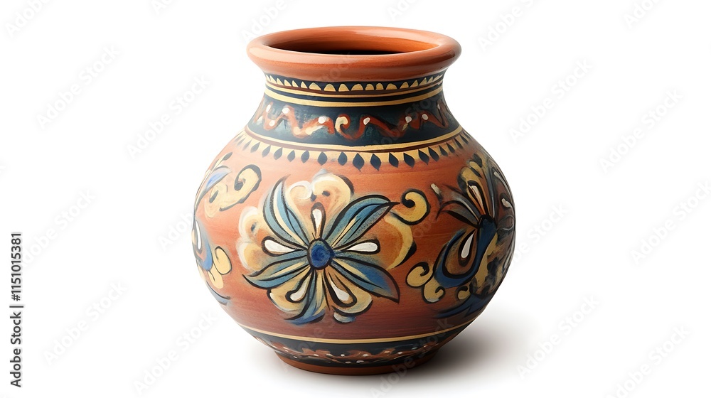 Hand-painted terracotta pot with floral design. Hand-painted terracotta pot with floral design.