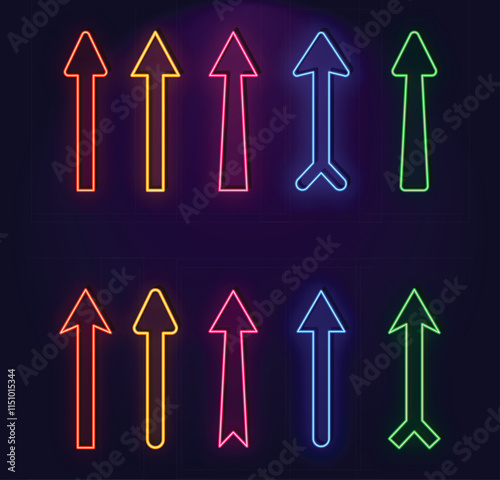A set of neon directional arrows in different colors