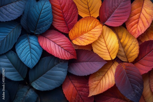 Wallpaper Mural Autumn leaves in vibrant colors, blue, red, orange. Torontodigital.ca