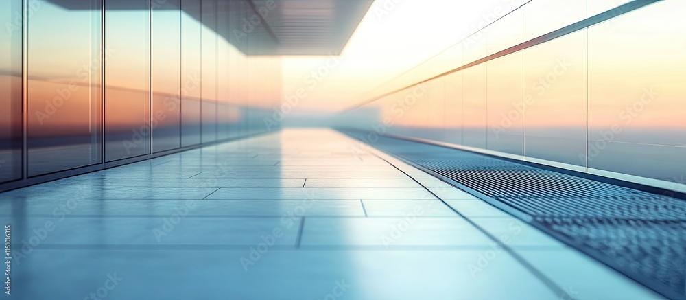 Modern Architecture: A Serene Sunset View from a Glass Corridor Modern Architecture: A Serene Sunset View from a Glass Corridor
