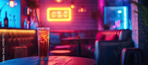 Neon Nights: A Refreshing Cocktail in a Vibrant Bar