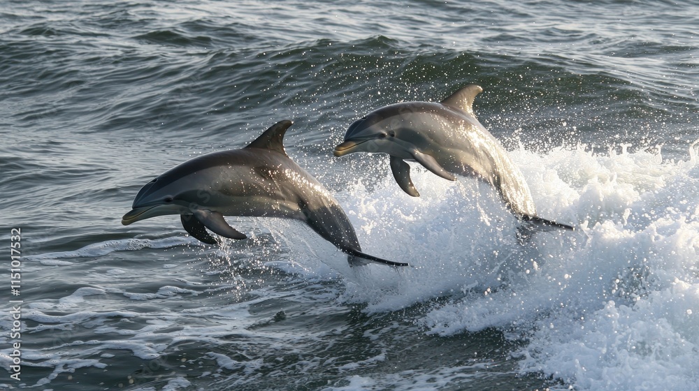 Naklejka premium Dolphins Leaping Through the Ocean Waves