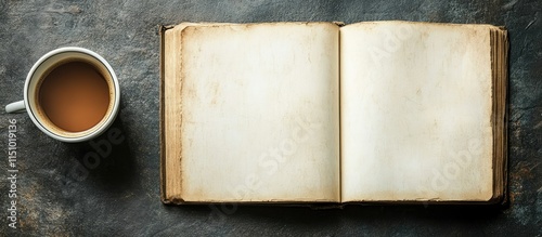 A Cup of Coffee and an Open Antique Book: A Moment of Tranquility