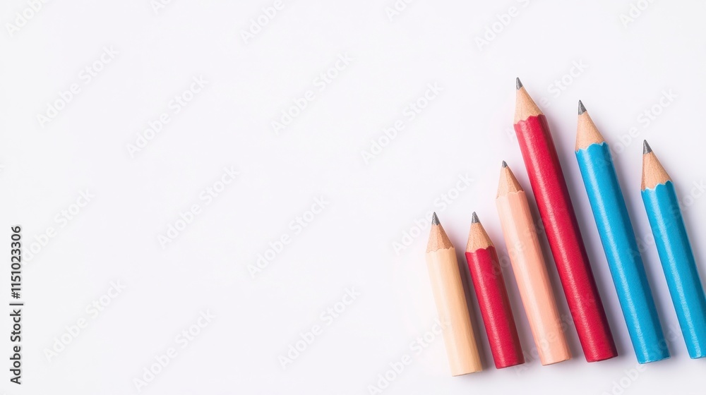 Fototapeta premium A collection of colored pencils arranged in a gradient on a clean white background.