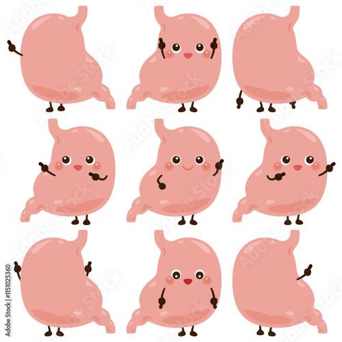 指さしをする胃のキャラクターセット