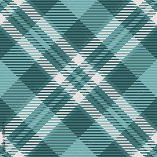 Pano fabric plaid textile, ornament check tartan pattern. Order texture background vector seamless in cyan and white colors.