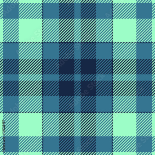 Detailed plaid vector textile, finish background pattern check. Eps seamless tartan fabric texture in cyan and green colors.