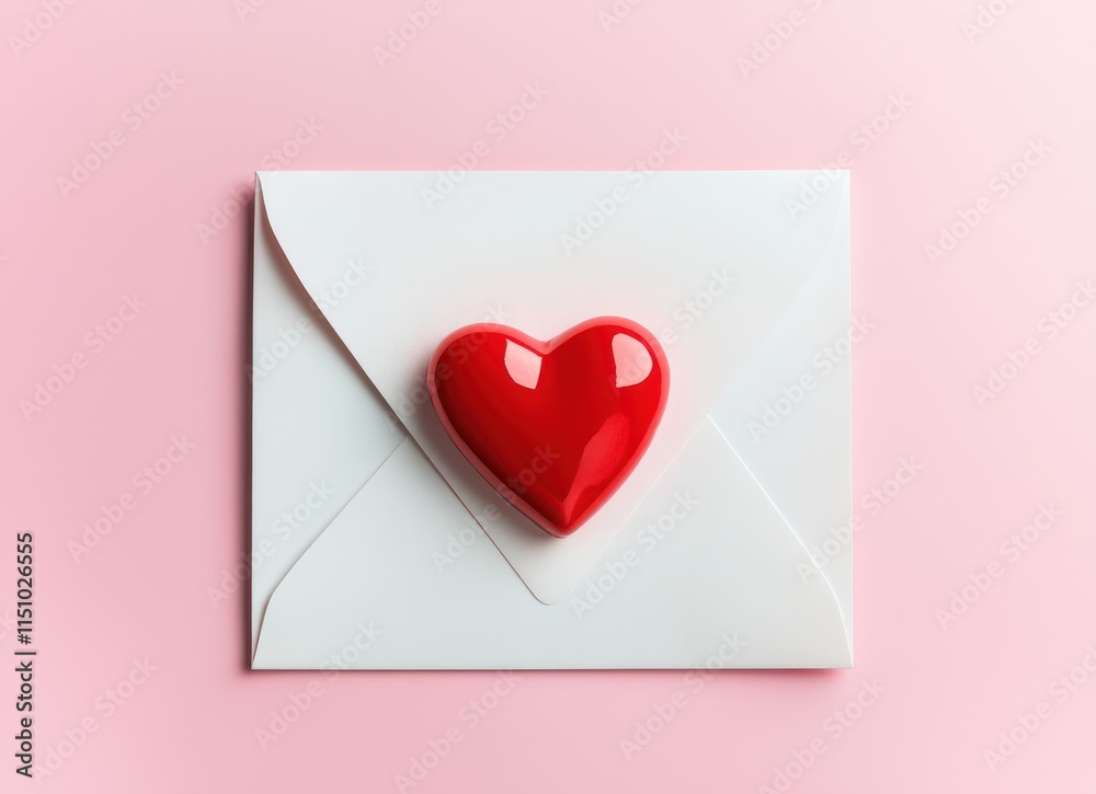 Valentine's Day design featuring a love letter and red heart on a pink background. Valentine's Day design featuring a love letter and red heart on a pink background.