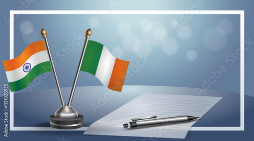 Small national flag of Russian and Ireland flag Relation, Template banner vector Illustration