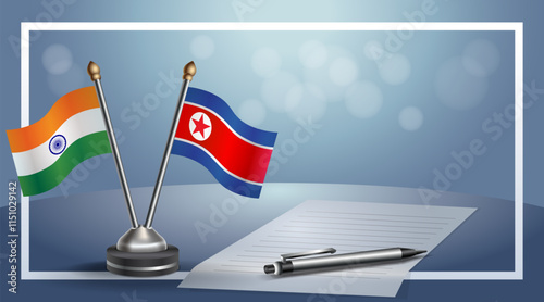 Small national flag of Russian and North Korea flag Relation, Template banner vector Illustration