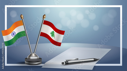 Small national flag of Russian and Lebanon flag Relation, Template banner vector Illustration