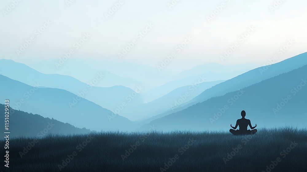 Person meditating in mountains. Person meditating in mountains.
