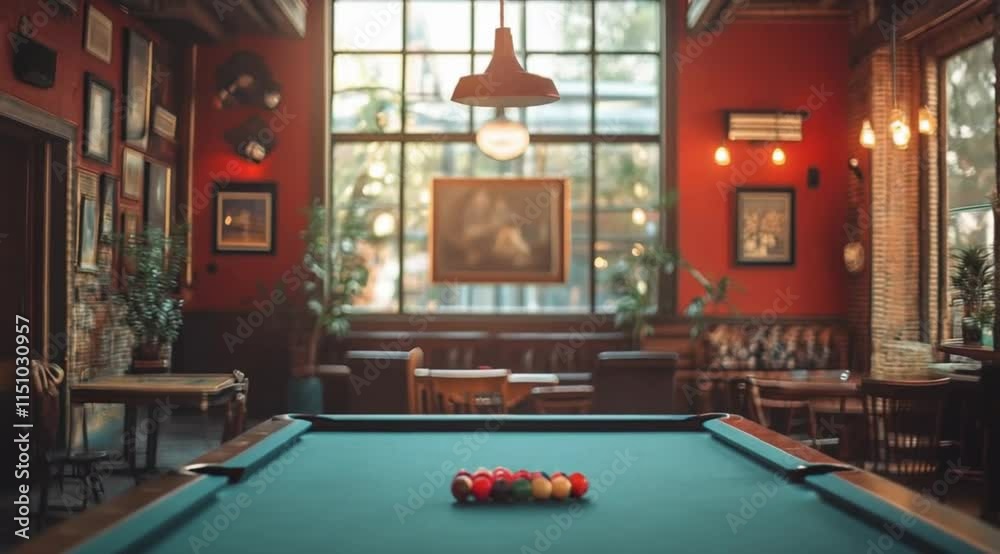 Scene of billiard table room in a bar, Slow motion camera with different angles