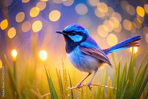 Low Light Variegated Fairy-Wren Photography: Grass, Night, Bird, Wildlife, Nature photo