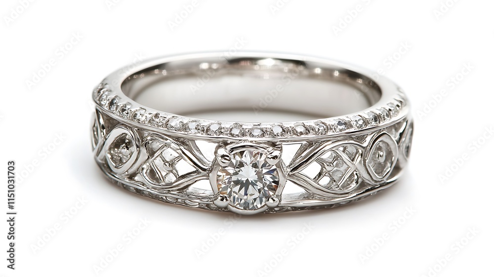 Silver ring with ornate gem. Silver ring with ornate gem.
