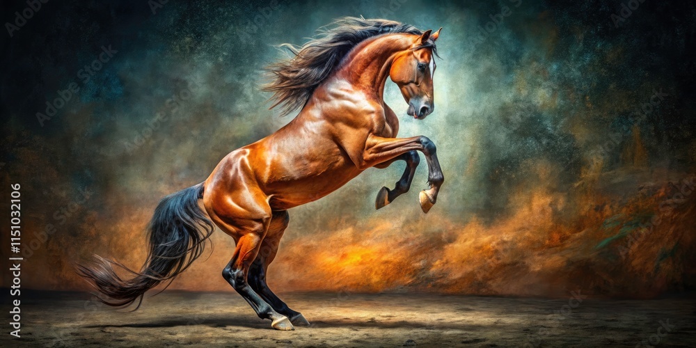Majestic Stallion Rearing: Oil Painting Style Horse Art, Vintage Background Majestic Stallion Rearing: Oil Painting Style Horse Art, Vintage Background