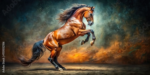 Majestic Stallion Rearing: Oil Painting Style Horse Art, Vintage Background photo